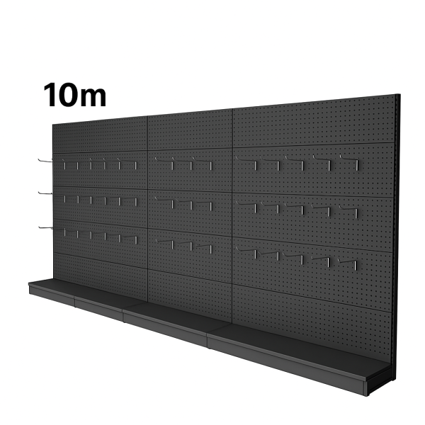 Raft metalic de perete perforat - 10m , fara polite , carlige incluse